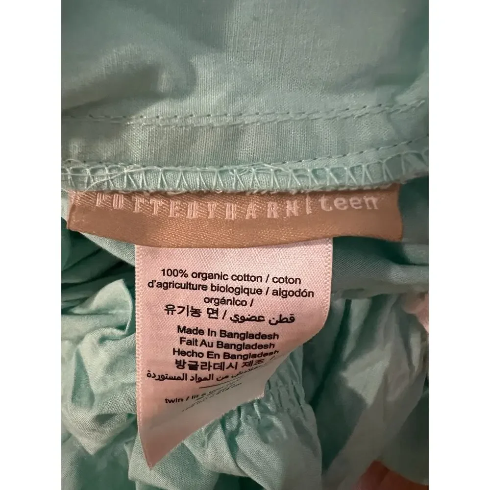 Pottery Barn Teen Ruched Rosette Duvet Cover Teal 100% Organic Cotton Twin